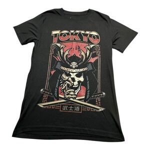 Black Tokyo Samurai Skull Graphic T Shirt Short Sleeve Cotton Blend Size S
